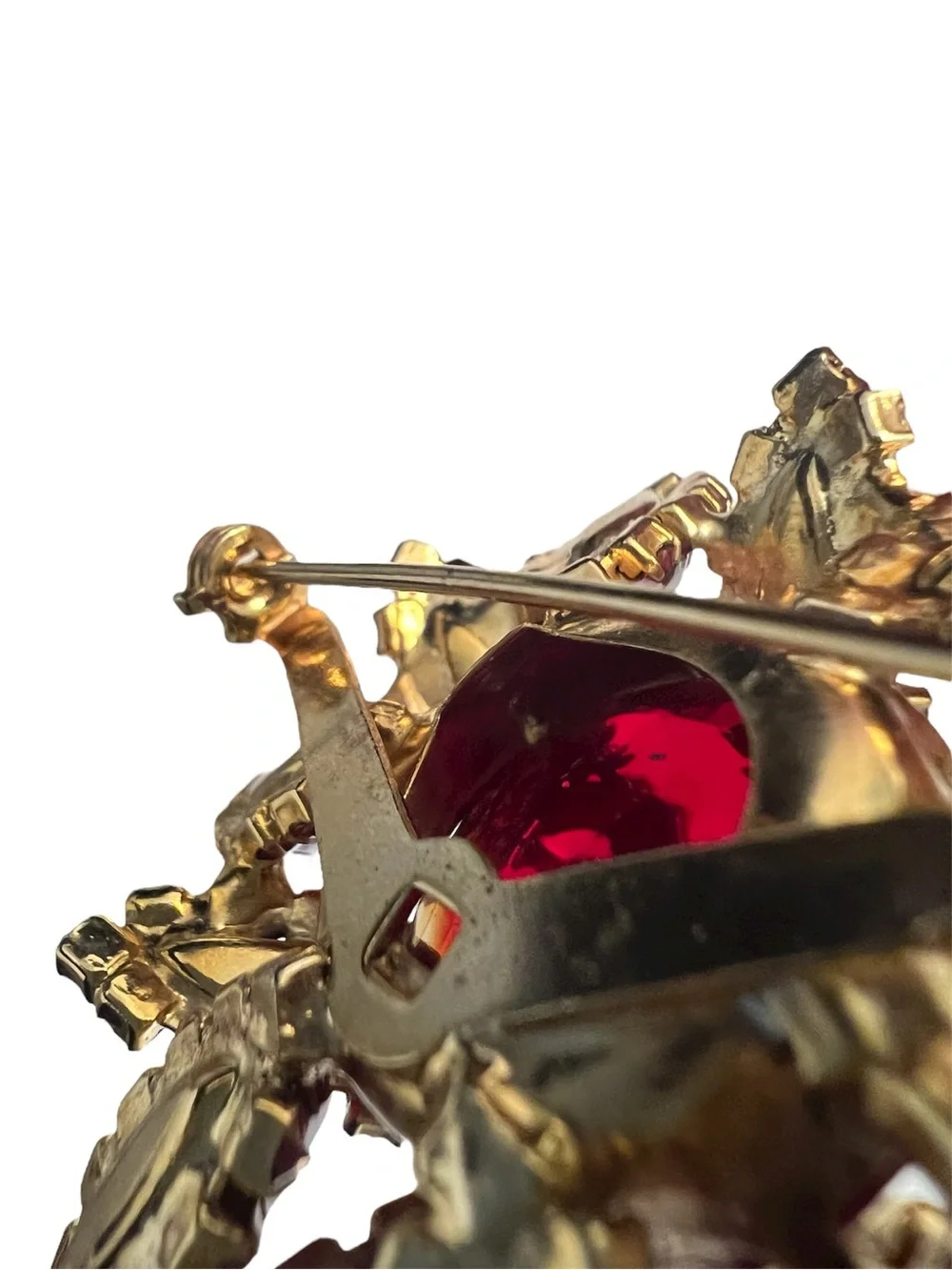 Vintage 1950s Unsigned High Tiered Ruby Red & Pink Rhinestone Starburst Brooch